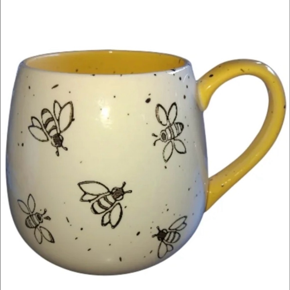 Meritage Pottery Yellow & Cream Speckled Stonewear Bee Mug ~ NEW